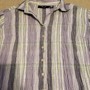Angelina Smocked Striped Stretch button blouse.